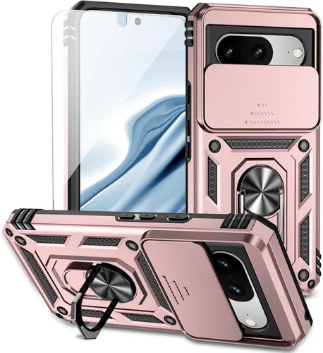 Vista 13 de Funda para Google Pixel 8 con cubierta deslizante para cámara con protector de pantalla HD [grado militar de 16 pies probada en caídas] Funda Negro