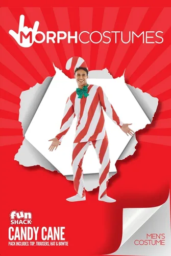 Vista 6 de fun shack Disfraz de bastón de caramelo para adultos, traje de bastón de caramelo, disfraz de caramelo para hombres adultos, disfraces de Navidad