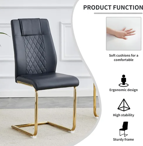 Vista 5 de Sillas De Comedor - Juego de 4 sillas de comedor modernas para cocina, con asiento tapizado de piel sintética, patas de metal con respaldo alto