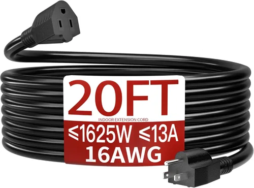 Vista 30 de Cable de extensión corto de 16/3 de 1 pie, cable de extensión negro flexible y duradero, cable de alimentación de 3 clavijas para interiores
