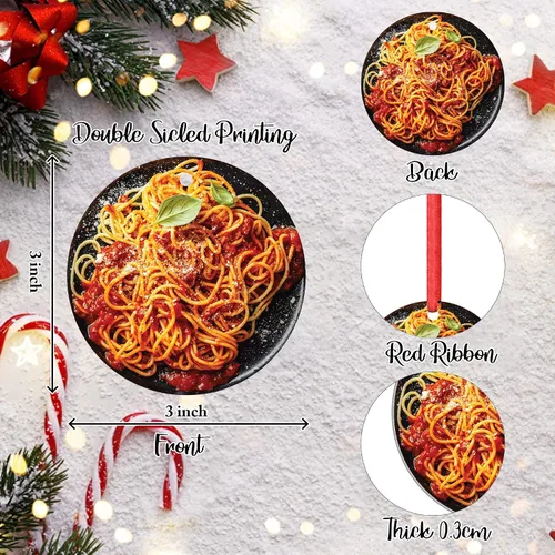 Vista 2 de Adorno navideño de espagueti, divertido, árbol de comida, colgante, tomate, Italia, fideos, relleno de calcetín de cerámica, regalo para niño
