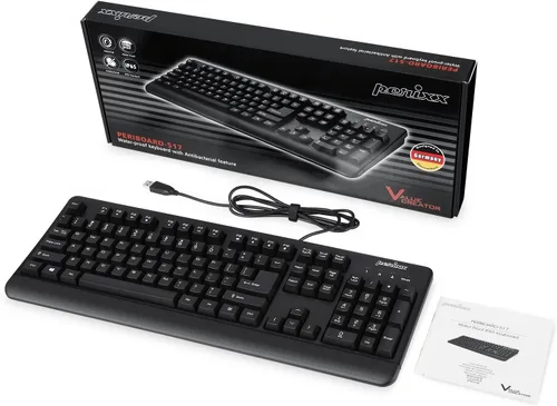 Vista 6 de Perixx PERIBOARD-517 - Teclado USB lavable con cable, certificado con nivel IP 65, negro, diseño en inglés de EE. UU