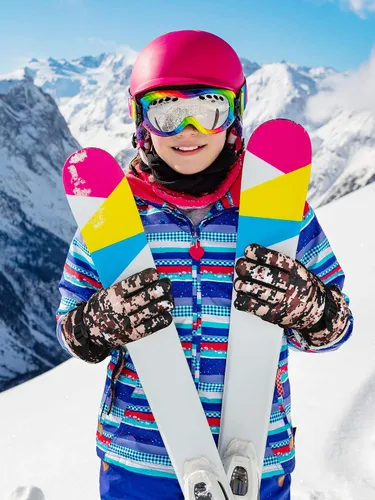 Vista 6 de Hicarer 4 pares de guantes de invierno para niños, impermeables, guantes de esquí de nieve, ropa de camuflaje unisex para clima frío para niñas