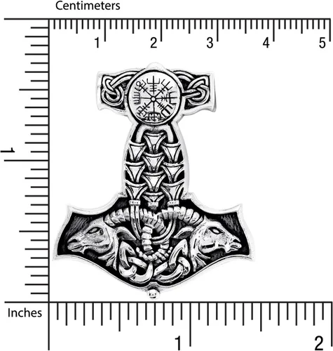 Vista 4 de WithLoveSilver - Colgante de plata de ley 925 con talismán de calavera, martillo de cabra de Thor Mjolnir, Plata esterlina