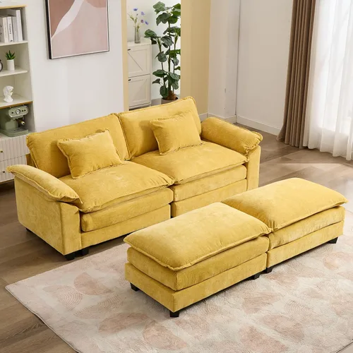 Vista 8 de IPKIG 117" Modular Sectional Cloud Couch, Modern L-Shaped Sofa with Ottoman Blanco beige