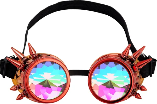 Vista 125 de Gafas de caleidoscopio retro con pinchos, gafas de cristal arcoíris steampunk estilo soldadura, gafas de cosplay punk