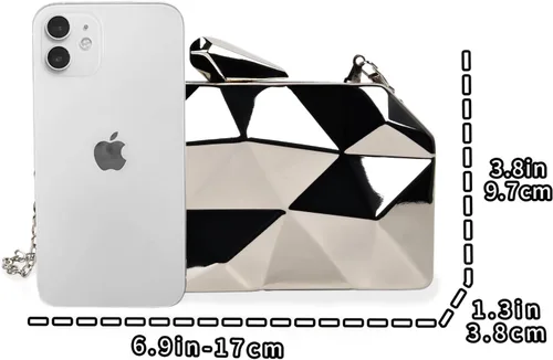Vista 2 de QZUnique Bolso de mano de metal con diseño geométrico, de noche, con cadena de corte de piedra abstracta para mujer