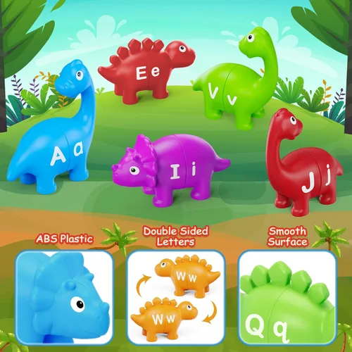 Vista 7 de Kasfalci Juguetes de aprendizaje del alfabeto, juguetes de dinosaurio para niños, aprendizaje ABC para niños pequeños, juego de letras a juego