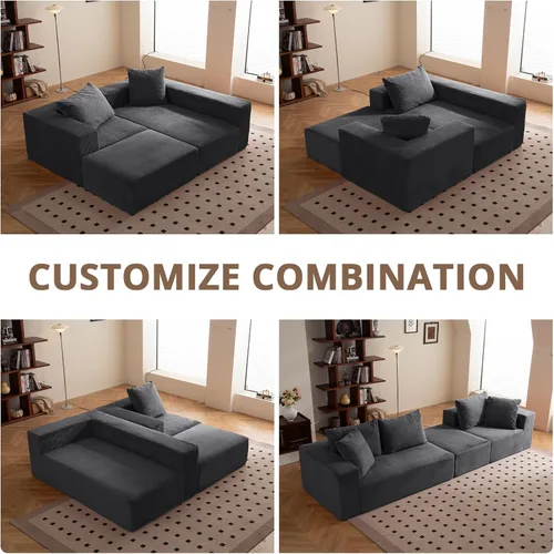 Vista 16 de Sofá modular seccional, sofá deshuesado en forma de L de 108 pulgadas con asiento profundo, sofá nube de pana para sala de estar, dormitorio,