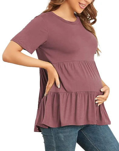Vista 2 de Xpenyo Camisetas de maternidad para mujer de manga corta escalonadas básicas casual para embarazo