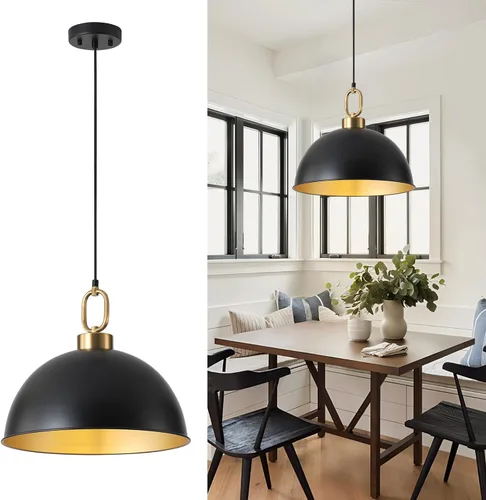 Vista 10 de Luces colgantes negras y doradas Isla de cocina, lámpara colgante de una