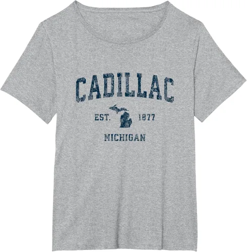 Vista 17 de Cadillac Michigan MI Vintage Sports Design Navy Print Camiseta