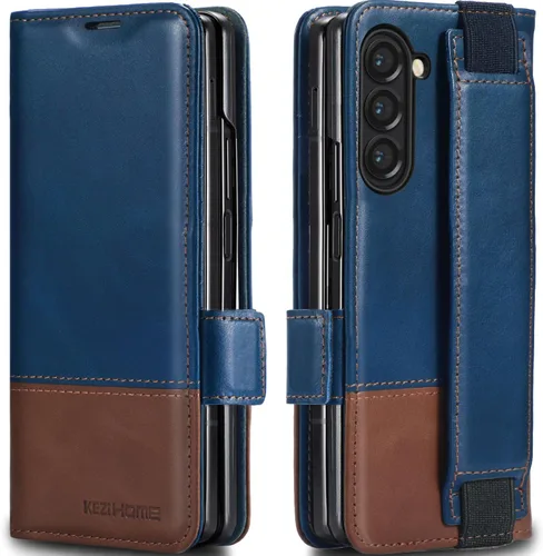 Vista 34 de KEZiHOME Funda tipo cartera de piel auténtica para Samsung Galaxy Z Fold 6 Negro