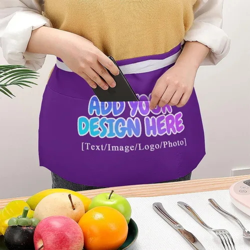 Vista 243 de AXKEUDO Delantal personalizado con bolsillos, delantales de cintura para camarera para cocinar en casa, restaurante, servir trabajo
