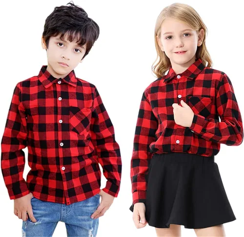Vista 2 de SANGTREE - Camisas informales de manga larga para hombres y niños, diseño de franela a cuadros, tallas desde 3meses hasta 9XL