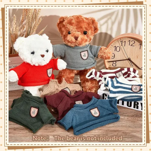 Vista 4 de Sratte 8 piezas de ropa para muñecas de peluche, ropa para osos de peluche, lindos accesorios para muñecas de peluche, suéter para oso, atuendo
