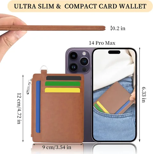 Vista 2 de Hancynir Cartera delgada para mujer con soporte para tarjetas de crédito RFID, pequeña mini funda para tarjetas con bolsillo frontal de PU, cartera