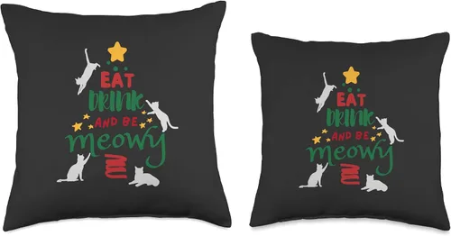 Vista 3 de jovy fits Eat Drink and Be Meowy Almohada de Navidad de gato feo, 16 x 16 pulgadas, multicolor