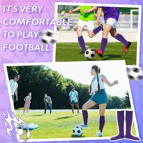 Vista 4 de Jiuguva 6 Pairs Softball Socks for Men Athletic Socks Soccer Socks Purple Baseball Socks Crew Socks Unisex Adult Knee High Uniform Socks for Boys