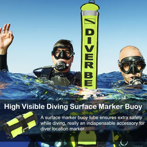 Vista 2 de Boya de marcador de superficie SMB de 5 pies, tubo de señal de señal, buceo, marcador inferior abierto con banda reflectante de alta visibilidad