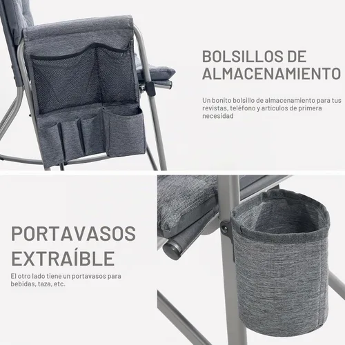 Vista 8 de EVER ADVANCED Silla mecedora ligera y plegable para campamento, silla mecedora portátil acolchada para patio, césped y exteriores, sillón duro