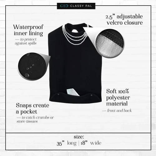 Vista 3 de Baberos para adultos para mujeres y hombres, protectores de ropa para comer, babero para adultos mayores, diseño bordado, impermeable, reutilizable