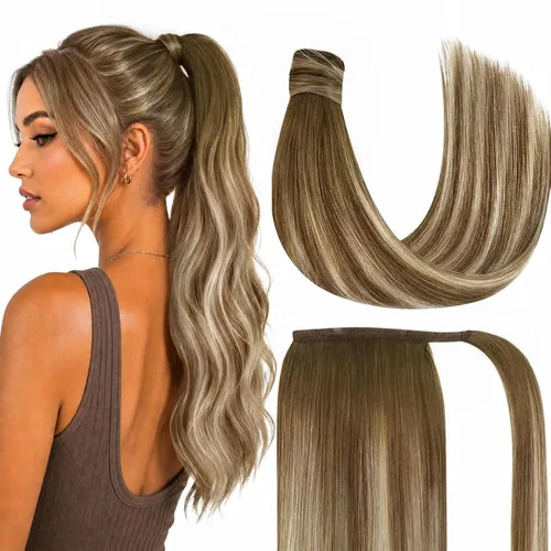Vista 14 de Ve Sunny Extensión de cola de caballo de 2.82 oz, extensiones de cabello humano real real para mujer, color negro azabache, 14 pulgadas Pony-1-1-#1