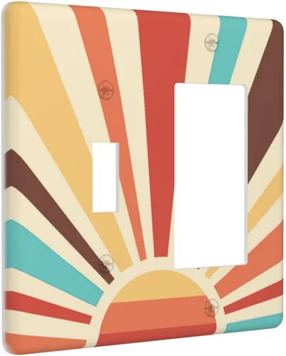 Vista 39 de Placa de pared abstracta con diseño de amanecer retro, arco iris, puesta de sol, sin dispositivo, placa de pared decorativa en blanco, placa frontal