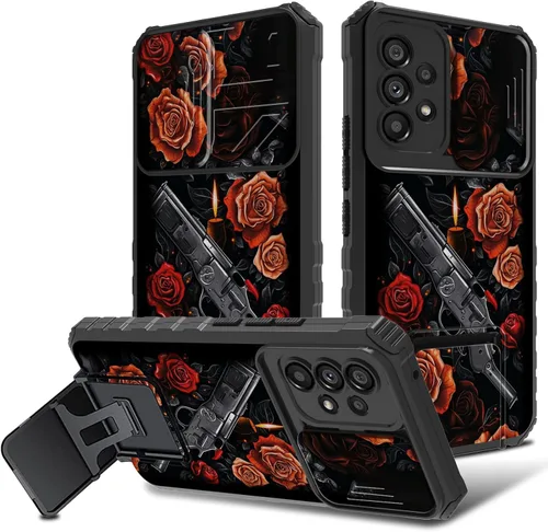 Vista 19 de Funda para Samsung Galaxy A53 5G con cubierta de cámara y soporte de soporte, resistente a prueba de golpes, TPU funda protectora para Samsung