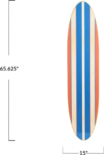 Vista 2 de Creative Co-Op Decoración de pared de tabla de surf decorativa costera, rayas rojas y azules superpuestas sobre madera natural, se cuelga vertical u