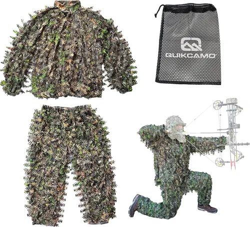 Vista 17 de QuikCamo Mossy Oak 3D Leafy Camo Ghillie Suit - Breathable Quiet Mesh, Snaps and Zippered Pockets for Turkey Hunting