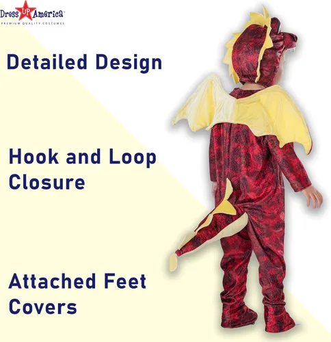 Vista 3 de Dress Up America Disfraz de dragón para niños - Conjunto de disfraz de dragón rojo para niñas y niños - Disfraz de dragón para niños pequeños