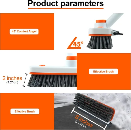 Vista 5 de Cepillo de limpieza de suelo con mango largo, cepillo extensible 3 en 1 para raspar cerdas rígidas, cepillo de ducha de 60 pulgadas con escobilla