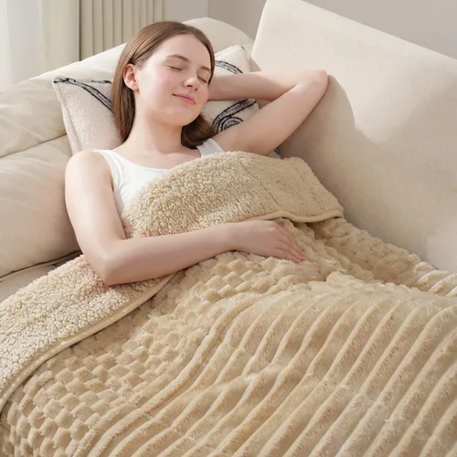 Vista 27 de Drewin Manta con peso de 15 libras para adultos, manta con peso de sherpa marrón suave y acogedora para dormir y relajarse, manta de cama gruesa