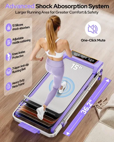 Vista 6 de Walking Pad Treadmill with 12% Incline & Adjustable Height, 4 in 1 Walking Pad with Handle Bar, 3.5HP Foldable Under Desk Treadmill, Portable