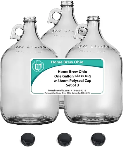 Vista 2 de Home Brew Ohio Jarra de vidrio de 1 galón con tapa de Polyseal de 1.496 in, juego de 3