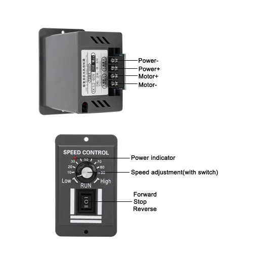 Vista 2 de Controlador de velocidad del motor DC 12-60V 10A, regulador de velocidad del motor eléctrico de marcha atrás hacia adelante Controlador de velocidad