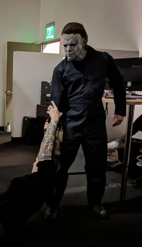 Vista 4 de JPXH Disfraz de Michael Myers para adultos, disfraz de Halloween, cosplay, asesino de terror