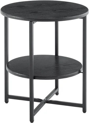 Vista 3 de Mesa auxiliar circular compacta negra – Mesa auxiliar multiusos con doble estante para espacios pequeños