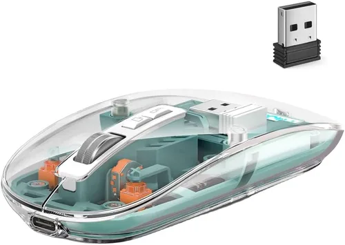 Vista 8 de Ratón inalámbrico transparente Bluetooth delgado trimodo luz LED transparente, ultraligero, inalámbrico, compacto, recargable, ergonómico