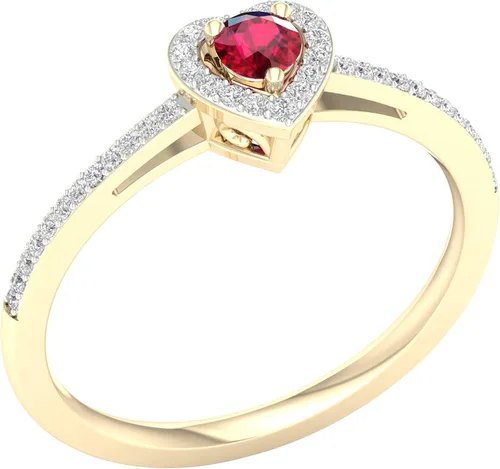 Vista 2 de DZON Anillo halo de oro amarillo de 10 quilates con forma de corazón de zafiro azul, esmeralda y rubí de 18 quilates TDW con forma de corazón