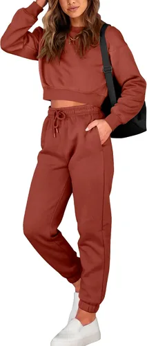 Vista 19 de BTFBM Conjunto deportivo de 2 piezas para mujer, camiseta corta de manga larga, sin botones, pantalón con cordón ajustable, pantalones deportivos