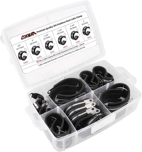 Vista 5 de LOKMAN Paquete de 12 abrazaderas de 1 pulgada de acero inoxidable para cables, abrazadera metálica aislada con acolchado de goma, soporte de tubo