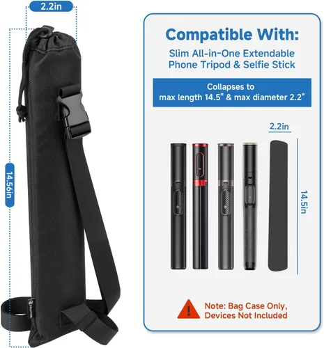 Vista 2 de Funda de transporte de viaje para selfie stick todo en uno, soporte extensible para trípode para teléfono celular con control remoto, bolsa