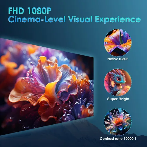 Vista 2 de Mini proyector inteligente WiFi Bluetooth, enfoque automático/Keystone, nativo 1080P, 4K Built-in Apps, Short Throw, Portable Projectors for