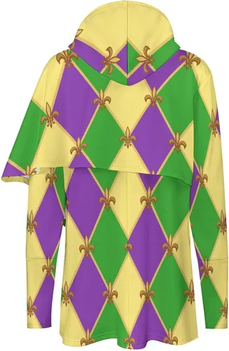 Vista 5 de Sudadera con capucha para mujer, diseño de Mardi Gras, de gran tamaño, de manga larga, informal, de moda
