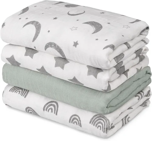 Vista 25 de Gllquen Baby Mantas Envolventes de Muselina Paquete de 4 Mantas Receptoras Transpirables (35" x 40") Mantas Suaves para Bebés para Niñas y Niños