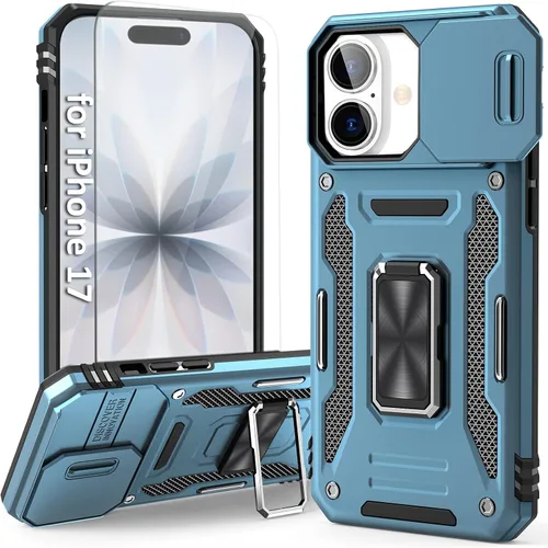 Vista 19 de Funda compatible con iPhone17 Pro con soporte, cubierta de cámara y protector de pantalla HD, doble capa a prueba de golpes, protección contra