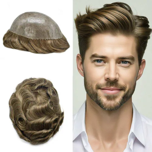 Vista 22 de Mens Toupee Hair System para hombres Piezas de pelo Sistema de reemplazo Poly Skin Toupee para hombres Protesis Capilar Para Hombre 6X8#1 Jet Black