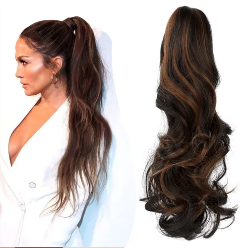 Vista 24 de Extensión de cola de caballo con clip de garra, de 18 pulgadas, extensiones de cabello ondulado largo para mujer, extensiones de cola de caballo